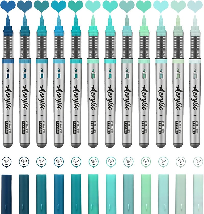 ZZWUAPT Mint Green Acrylic Paint Pens,12 Color Paint Pen Markers,Brush Tip Paint Pens for Rock Painting Wood Glass Ceramic Canvas Stone DIY Crafts Making Art Supplies - Image 2
